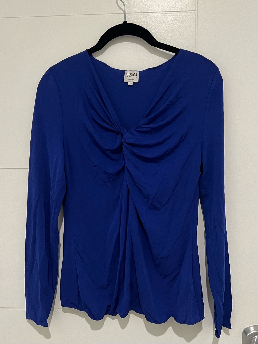 Armani Collezioni Cobalt Blue Long-Sleeve Twist Front Top